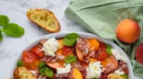 Peach and Heirloom Tomato Caprese with Prosciutto Peach and Heirloom Tomato Caprese with Prosciutto