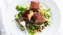 Twice-cooked asian pork belly with steamed ginger rice Twice-cooked asian pork belly with steamed ginger rice