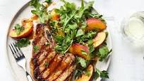 Grilled Pork Chops with Peach-Parsley Salad Grilled Pork Chops with Peach-Parsley Salad