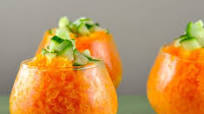 Savory Carrot Coconut Granita with Cucumber Topping Savory Carrot Coconut Granita with Cucumber Topping