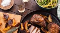 Grilled Pork Chops and Peaches with Pole Beans Grilled Pork Chops and Peaches with Pole Beans