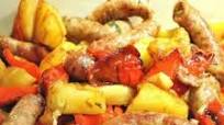 Oven-Baked Thin Sweet Sausages, Red Peppers, and Potato Casserole Oven-Baked Thin Sweet Sausages, Red Peppers, and Potato Casserole