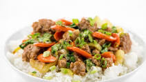 Thai Pork Rice Bowl with bok choy and carrots Thai Pork Rice Bowl with bok choy and carrots