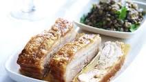 Crisp-skinned pork belly with braised green lentils Crisp-skinned pork belly with braised green lentils