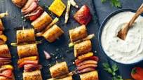 Mediterranean Chicken Sausage Kebabs with Tzatziki Greek Yogurt Dip Mediterranean Chicken Sausage Kebabs with Tzatziki Greek Yogurt Dip