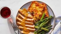 Mustard-Glazed Pork Chops with Cheesy Spoonbread & Sautéed Asparagus Mustard-Glazed Pork Chops with Cheesy Spoonbread & Sautéed Asparagus