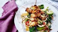 Miso-cod skewers with sesame greens Miso-cod skewers with sesame greens