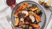 Pork Roast & Fig Pan Sauce with Roasted Sweet Potatoes, Carrots & Broccoli Pork Roast & Fig Pan Sauce with Roasted Sweet Potatoes, Carrots & Broccoli