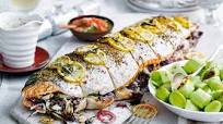 Stuffed salmon with mustard-honey leeks Stuffed salmon with mustard-honey leeks