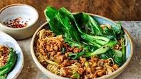 Crispy pork noodles with chilli greens Crispy pork noodles with chilli greens
