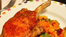 Sweet Potato Succotash & Pear Glazed Pork Chops Sweet Potato Succotash & Pear Glazed Pork Chops