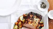 Roast lemon and mustard pork with one-pan vegetables Roast lemon and mustard pork with one-pan vegetables