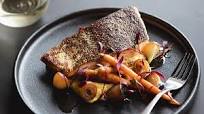 Salmon with hummus and charred onion Salmon with hummus and charred onion