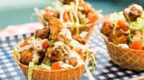Crispy Buttermilk Popcorn Chicken in a Waffle Bowl Crispy Buttermilk Popcorn Chicken in a Waffle Bowl
