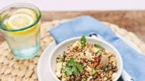 Warm Quinoa Salad with Grilled Avocado, Corn, Cotijo Cheese and Chili con Limon Butter Warm Quinoa Salad with Grilled Avocado, Corn, Cotijo Cheese and Chili con Limon Butter