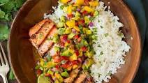 Grilled Salmon with Mango Salsa and Coconut Rice Recipe Grilled Salmon with Mango Salsa and Coconut Rice Recipe