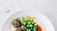 Eggplant Meatballs with Creamy Hummus and Cucumber Salad Eggplant Meatballs with Creamy Hummus and Cucumber Salad
