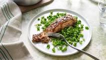 Spiced salmon with crushed peas Spiced salmon with crushed peas