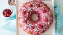 Rainbow Chip Bundt with Fresh Raspberry Glaze Rainbow Chip Bundt with Fresh Raspberry Glaze