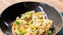 Pork-and-Shrimp Wontons with Peanut Sauce Pork-and-Shrimp Wontons with Peanut Sauce