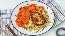 Parmesan and Rosemary Crusted-Pork Chops with Almond Couscous and Roasted Carrots Parmesan and Rosemary Crusted-Pork Chops with Almond Couscous and Roasted Carrots