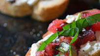 Watermelon Bruschetta with Whipped Feta, Basil, and Balsamic Drizzle Watermelon Bruschetta with Whipped Feta, Basil, and Balsamic Drizzle