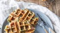 Savory Waffles with spinach, ham, and cheese Savory Waffles with spinach, ham, and cheese