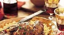 Chianti-Braised Stuffed Chicken Thighs on Egg Noodles Chianti-Braised Stuffed Chicken Thighs on Egg Noodles