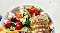Greek Salad with Grilled Chicken and Baked Pita Wedges Greek Salad with Grilled Chicken and Baked Pita Wedges