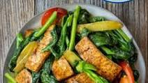 Gai lan (Chinese broccoli) with tofu stir-fry Gai lan (Chinese broccoli) with tofu stir-fry