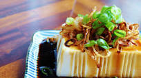 Chilled silken tofu with crispy shallots Chilled silken tofu with crispy shallots