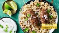 Masala-Spiced Pork Kebabs with Cauliflower Rice & Cilantro Masala-Spiced Pork Kebabs with Cauliflower Rice & Cilantro