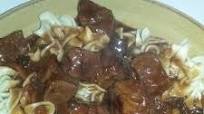 Beef tips with gravy over egg noodles Beef tips with gravy over egg noodles