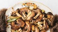 Finnish Twice-Cooked Pork Belly with Pickled Mushrooms and Leeks Finnish Twice-Cooked Pork Belly with Pickled Mushrooms and Leeks