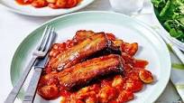 Maple-glazed pork with chilli beans Maple-glazed pork with chilli beans