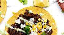 Black Bean Tostadas with Charred Corn & Avocado Crema Black Bean Tostadas with Charred Corn & Avocado Crema
