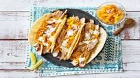 Smoky Adobo Chicken Tacos with Mango Slaw and Lime Crema Smoky Adobo Chicken Tacos with Mango Slaw and Lime Crema