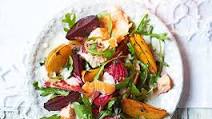 Hot smoked salmon and roasted beetroot salad with horseradish dressing Hot smoked salmon and roasted beetroot salad with horseradish dressing
