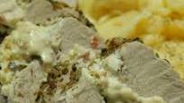 Herb & garlic cream cheese and bacon stuffed pork tenderloin