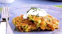 Leek & chickpea fritters with tzatziki Leek & chickpea fritters with tzatziki