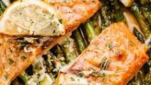 Oven Baked Salmon and Asparagus with Garlic Lemon Butter Sauce Oven Baked Salmon and Asparagus with Garlic Lemon Butter Sauce