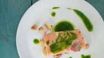 Slow-baked Coho Salmon with Roasted Garlic, Shallots and Chive Oil Slow-baked Coho Salmon with Roasted Garlic, Shallots and Chive Oil