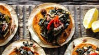 Collard Green and Black Eyed Pea Hummus Tostadas Collard Green and Black Eyed Pea Hummus Tostadas