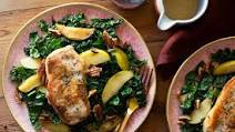 Herb-crusted pork chops with kale and apple salad Herb-crusted pork chops with kale and apple salad