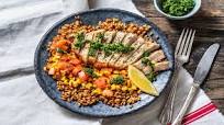 Herby Pork with Parsley Pesto Sauce and Charred Corn Salsa Farro Herby Pork with Parsley Pesto Sauce and Charred Corn Salsa Farro