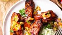 Grilled BBQ Boneless Pork Ribs with Peach Pico de Gallo and Cabbage Slaw Grilled BBQ Boneless Pork Ribs with Peach Pico de Gallo and Cabbage Slaw