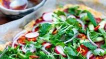 Chicken Pizza Crust With Spicy Sauce & Fresh Herbs (Keto, Gluten-Free) Chicken Pizza Crust With Spicy Sauce & Fresh Herbs (Keto, Gluten-Free)