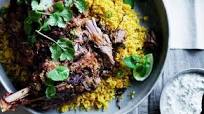 Twelve-hour Indian-spiced lamb shoulder with saffron pilaf Twelve-hour Indian-spiced lamb shoulder with saffron pilaf