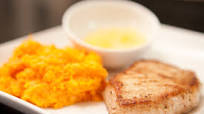 Pan-Fried Pork Chops with Mashed Sweet Potatoes Pan-Fried Pork Chops with Mashed Sweet Potatoes