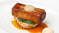 Crispy pork belly with black pudding, celeriac remoulade and apple purée Crispy pork belly with black pudding, celeriac remoulade and apple purée